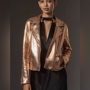 Anthropologie The Saige Metallic Faux-Leather Moto Jacket Medium